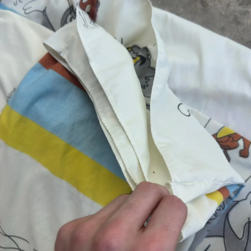 Vintage 90s Abram Dyers Tom and Jerry 2 Sheets Flat + Pillowcase Set Blue g5a